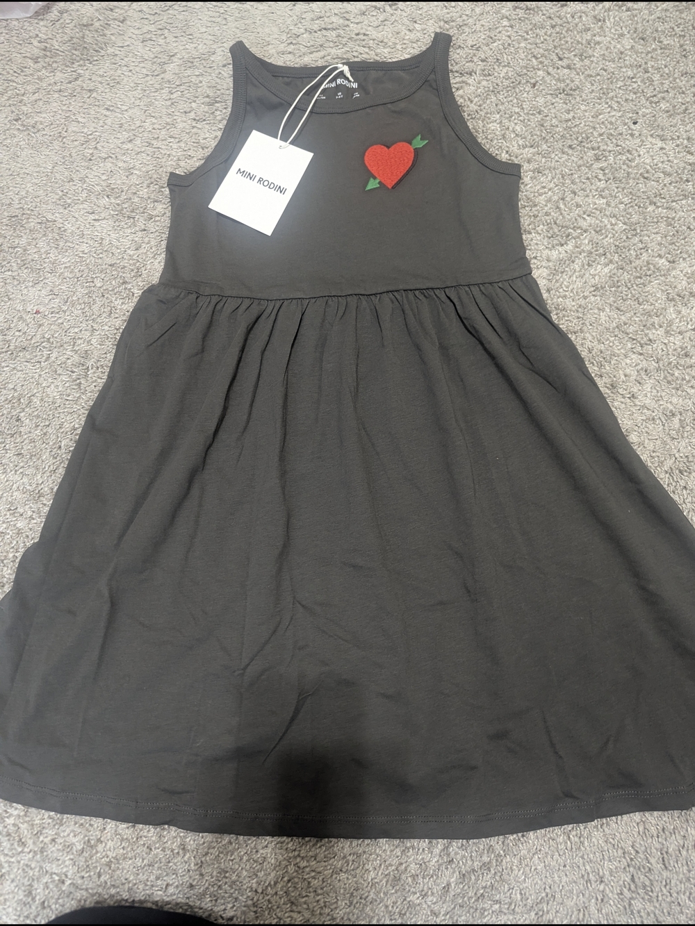 Mini Rodini Black Tank Dress with Red Heart Patch
